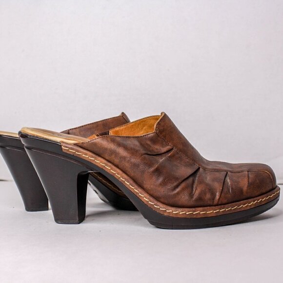 Sofft Brown Leather Clogs High Heel Slip On Size 6 1/2M - Picture 4 of 6